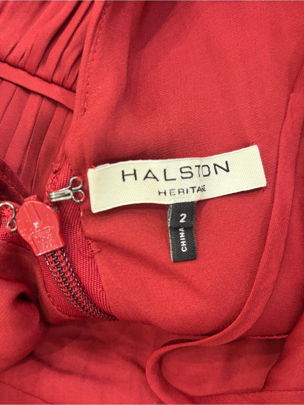 Halston Heritage Red Pleated V-Neck Midi Dress - Picture 4 of 7